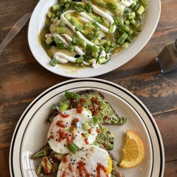 Roost Coffee & Market - Huevos rancheros and Avocado toast with poached eggs