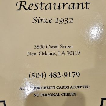 Mandina's Restaurant - Front of menu - Cajun/Creole Near Me - New Orleans, Louisiana