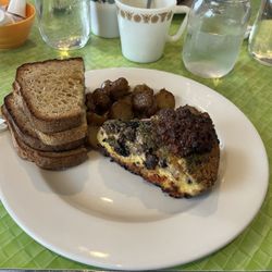 The Diner House 29 - Crustless quiche of the day. Kalamata olives, feta cheese, dried tomatoes, topped w/ bacon jam.