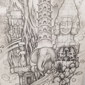 Redemption Ink - Daniel made this collage of imagery from my travel picks of Vietnam, Cambodia and Thailand. - Tattoo Near Me - San Diego, California Redemption Ink - Daniel made this collage of imagery from my travel picks of Vietnam, Cambodia and Thailand. - Tattoo Near Me - San Diego, California