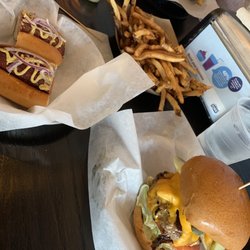 Special burger of the day with fries and A1 sauce