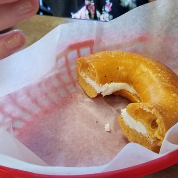 K & A Bagel Cafe - Cheddar with plain cream cheese. - Bagels Near Me - Cherry Hill, New Jersey K & A Bagel Cafe - Cheddar with plain cream cheese. - Bagels Near Me - Cherry Hill, New Jersey
