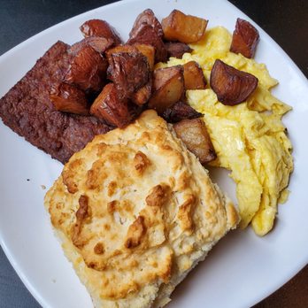 Biscuit Head - Full breakfast...biscuit, eggs, and 2 sides (Maple sausage and home fries) - Bakeries Near Me - Asheville, North Carolina