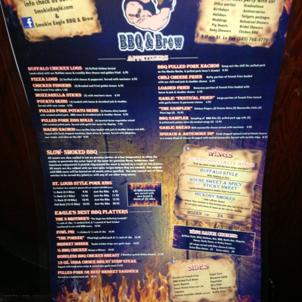 Smokin' Eagle BBQ & Brew - Menu 1 - Barbeque Near Me - Le Roy, New York Smokin' Eagle BBQ & Brew - Menu 1 - Barbeque Near Me - Le Roy, New York