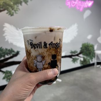 Devil & Angel Desserts - Black Sugar Royal Milk Tea  with boba - Bubble Tea Near Me - Concord, California