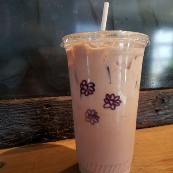 Southdown Coffee - Glen Cove - Flower power latte! It comes out pinker than this - I couldn't resist stirring and taking a sip before snapping this picture. - Coffee Roasteries Near Me - Glen Cove, New York