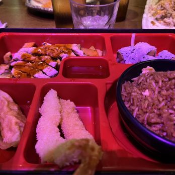Umiya - Box Lunch Box and Chicken Teriyaki.  I chose fried rice which made it brown. - Sushi Bars Near Me - San Antonio, Texas