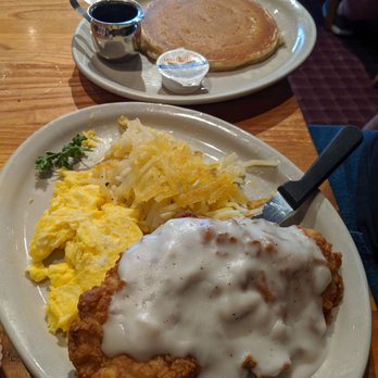 Jim's Restaurants - Chicken Fried Steak Breakfast Plate w/ substitute of pancakes instead of toast. - Diners Near Me - San Antonio, Texas Jim's Restaurants - Chicken Fried Steak Breakfast Plate w/ substitute of pancakes instead of toast. - Diners Near Me - San Antonio, Texas