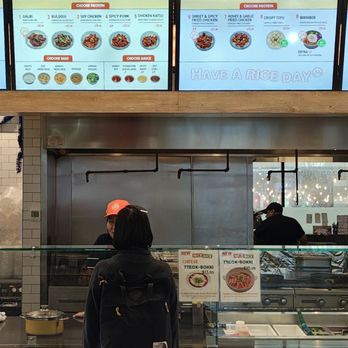 Nice Rice UTC - Menu screens above the kitchen preparation area - Korean Near Me - San Diego, California Nice Rice UTC - Menu screens above the kitchen preparation area - Korean Near Me - San Diego, California