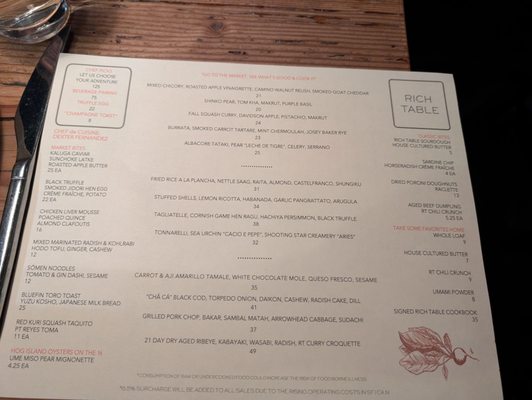 Menu photo 8 Rich Table San Francisco, CA