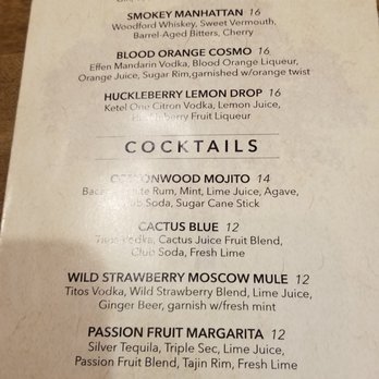 Cottonwood Kitchen - the menu for martinis - Salad Near Me - Santa Fe, New Mexico