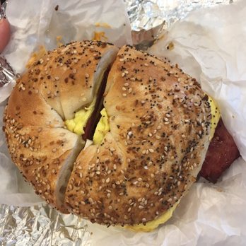 Smith Street Bagels - B9. 2 Eggs, Bacon, Red Onion, Tomato and Chipotle Cream Cheese - Bagels Near Me - Brooklyn, New York Smith Street Bagels - B9. 2 Eggs, Bacon, Red Onion, Tomato and Chipotle Cream Cheese - Bagels Near Me - Brooklyn, New York