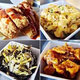 Catfish, macaroni and cheese, collard greens, sweet potatoes Catfish, macaroni and cheese, collard greens, sweet potatoes