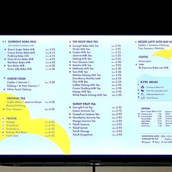 Sunright Tea Studio - Menu as of December 2022 - Bubble Tea Near Me - Artesia, California