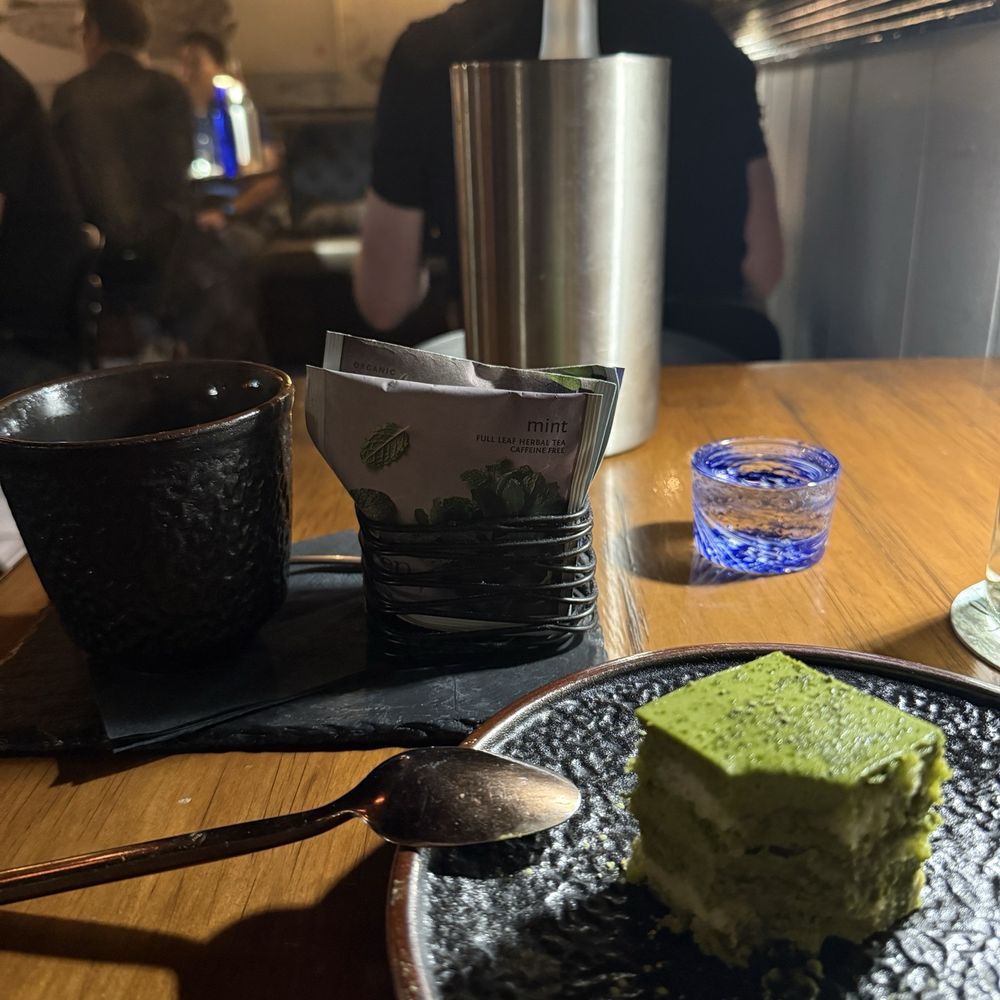 Little Pearl - Matcha Tiramisu and cup of tea - New American Near Me - Key West, Florida