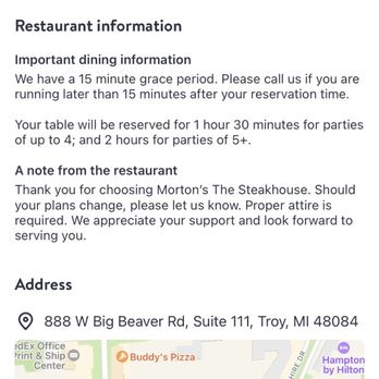 Morton's The Steakhouse - Even though they list a table time limit have no worries, they admitted they never enforce it. - Steakhouses Near Me - Troy, Michigan