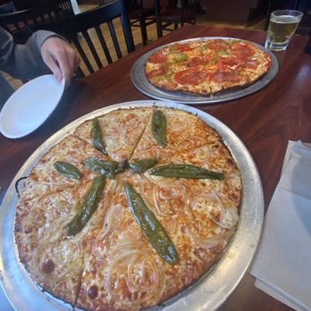 Colony Grill - Onions+hot oil+stingers, pepperoni+peppers. Before - Pizza Near Me - Arlington, Virginia