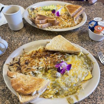 Lucy's Diner - Top is California Omelette Bottom Chili Verde Omelette Delicious! - American Near Me - Fontana, California Lucy's Diner - Top is California Omelette Bottom Chili Verde Omelette Delicious! - American Near Me - Fontana, California