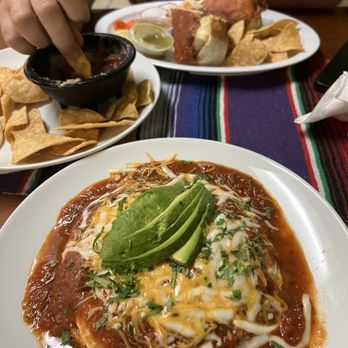 Taqueria Acatlan - Chips and Bean Dip, Regular Burrito, and huevos rancheros. - Mexican Near Me - San Leandro, California