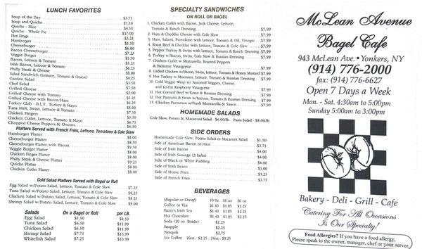 Menu photo 1 McLean Avenue Bagel Cafe Yonkers, NY Menu photo 1 McLean Avenue Bagel Cafe Yonkers, NY