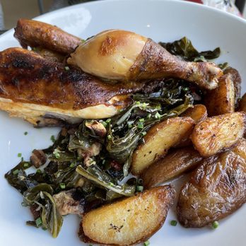 Pearl & Vine - Rotisserie chicken plate with potatoes and greens. Great flavor, not dry or bland. - New American Near Me - Katy, Texas Pearl & Vine - Rotisserie chicken plate with potatoes and greens. Great flavor, not dry or bland. - New American Near Me - Katy, Texas
