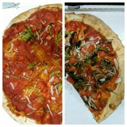 The pizza on the left is typical. Order veggie w/doubleShrooms & get virtually nothing. Wait 4remake to get pizza on right. EveryTime!!