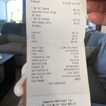SQZ Burger - Receipt - Burgers Near Me - Lodi, California