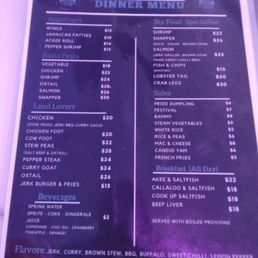 Dinner menu Dinner menu