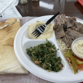 Mediterranean Bakery & Sandwich - Beef Shwarma plate with Hunmus and Tabouleh - Mediterranean Near Me - Atlanta, Georgia
