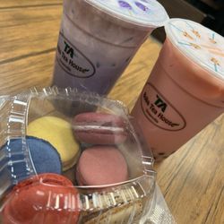 TA Boba Tea House - Greenville - Strawberry milk tea with boba taro coconut milk tea