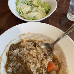 Stew and a Caesar side salad