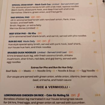B&D Authentic Viet Cuisine - Noodles menu. 2023-12-26 dinner - Vietnamese Near Me - Burnaby, British Columbia