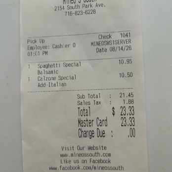 Mineo's South Pizzeria - Bill - Pizza Near Me - Buffalo, New York Mineo's South Pizzeria - Bill - Pizza Near Me - Buffalo, New York
