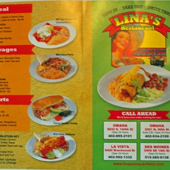 Lina's Mexican Restaurant - Menu page 1. - Tacos Near Me - Omaha, Nebraska Lina's Mexican Restaurant - Menu page 1. - Tacos Near Me - Omaha, Nebraska