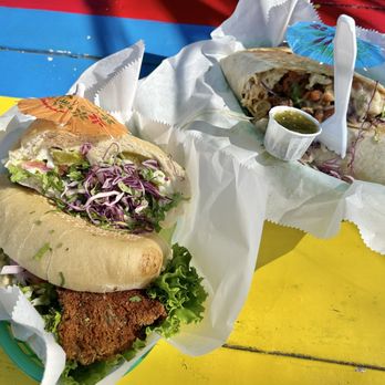 Cali N Tito's - Cubano milanesa (left) and Tito 's Big Burrito (right) - Latin American Near Me - Athens, Georgia