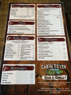 Menu photo 7 Cabin Fever Bar & Grill Peru, IL
