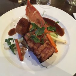 Calabria - Slow-cooked pork belly with leek and garlic mash and a parsnip and vanilla croquette.
