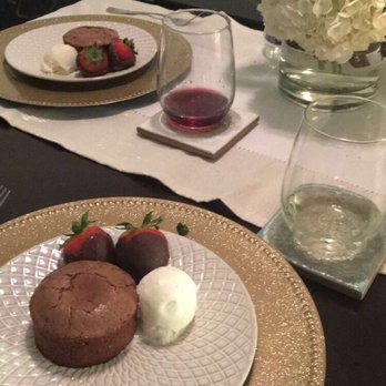 Culinary by Design - Chocolate soufflé with vanilla ice cream and chocolate covered strawberries - Personal Chefs Near Me