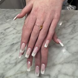 Long set Acrylic refill with deep french and stars by Mimi