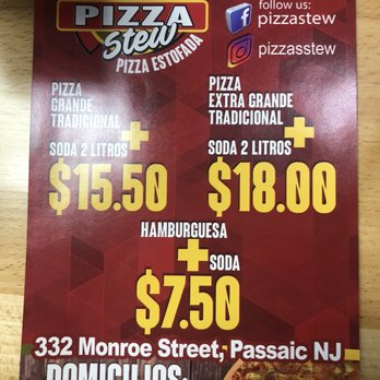 Pizza Stew - a menu for a pizza restaurant - Pizza Near Me - Passaic, New Jersey