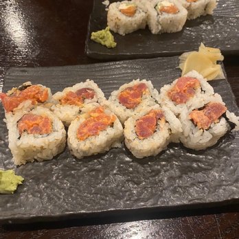 Kotobuki - Spicy tuna roll on bottom and half of Philadelphia roll on top - Japanese Near Me - San Diego, California