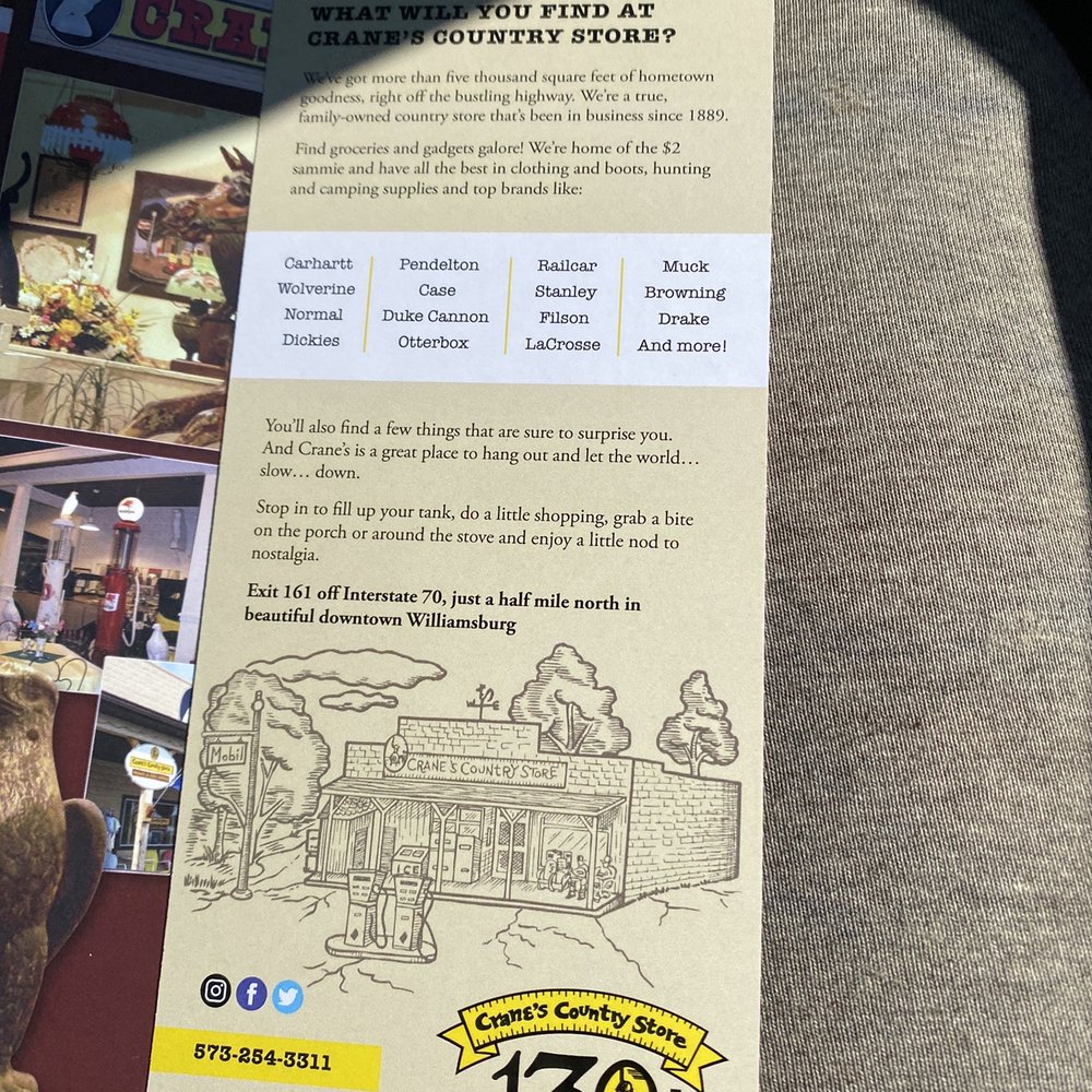 Crane's Country Store - Crane's General Store: brochure - Gas Stations Near Me - Williamsburg, Missouri