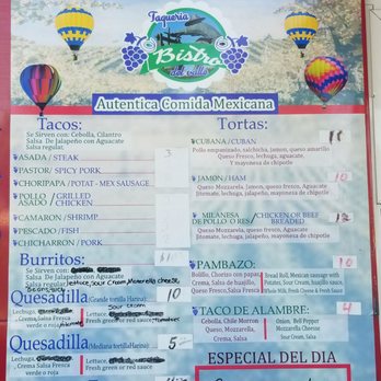 Bistro Del Valle - Menu as of 06/19/2020 - Food Trucks Near Me Bistro Del Valle - Menu as of 06/19/2020 - Food Trucks Near Me