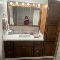 Vanity that was outdated and made the space feel cramped. Vanity that was outdated and made the space feel cramped.