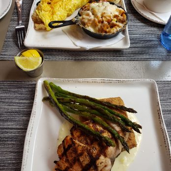 Mojave - Salmon with polenta and asparagus. Omelette with potato casserole - Latin American Near Me - Sandy Springs, Georgia