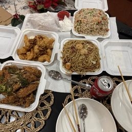 Salt and pepper chicken, walnut shrimp, house chow mein, house fried rice Salt and pepper chicken, walnut shrimp, house chow mein, house fried rice