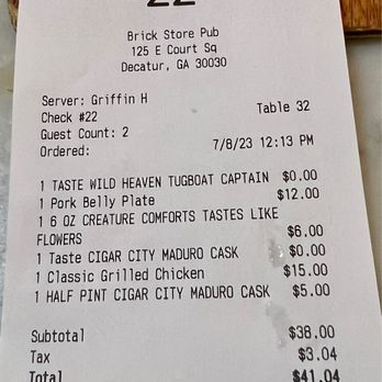 Brick Store Pub - My Receipt - Pubs Near Me - Decatur, Georgia Brick Store Pub - My Receipt - Pubs Near Me - Decatur, Georgia