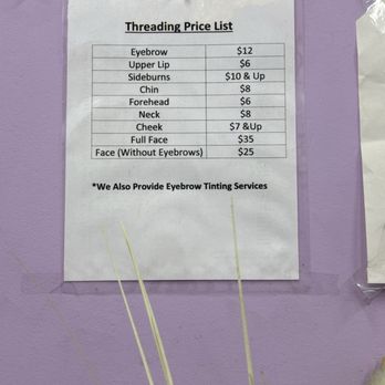 Sunitaz Eyebrow Threading - Prices for threading. They also say they offer eye brow tinting services for 15$! - Eyebrow Services Near Me - Los Angeles, California Sunitaz Eyebrow Threading - Prices for threading. They also say they offer eye brow tinting services for 15$! - Eyebrow Services Near Me - Los Angeles, California