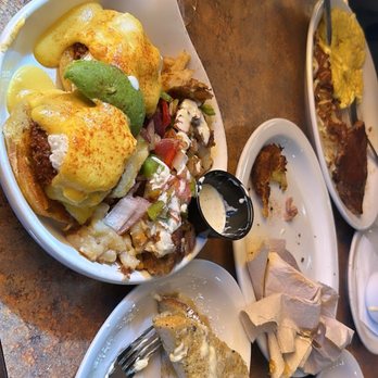 Huckleberry's - Crab Cake Benedict and French Quarter French Toast (2) - Breakfast & Brunch Near Me - Fairfield, California