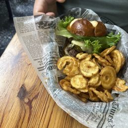 Rattlesnake burger with fries